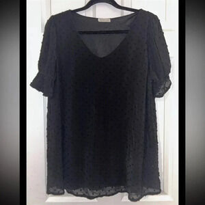 REB. in J. 220 Black Swiss Dot Lined V Neck Blouse Large
